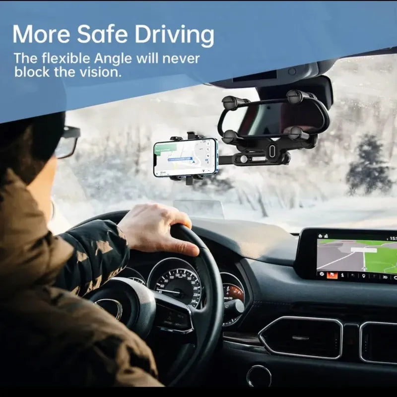 حامل هاتف يُثبّت على مرآة الرؤية الخلفية للسيارة بزاوية 360 درجة - متوافق مع الهواتف وأجهزة تحديد المواقع